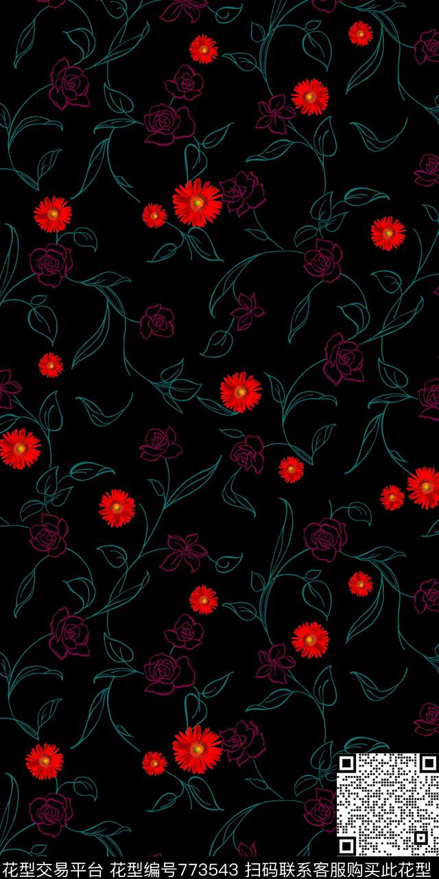 花朵小碎花花卉传统印花华亿平台下载（图片编号: 773543） - 瓦栏（Walan）