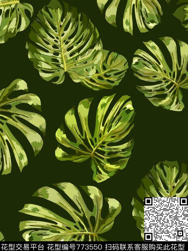 芭蕉叶手绘绿色传统印花华亿平台下载（图片编号: 773550） - 瓦栏（Walan）