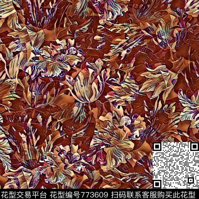 数码印花植物花卉数码印花华亿平台下载（图片编号: 773609） - 瓦栏（Walan）