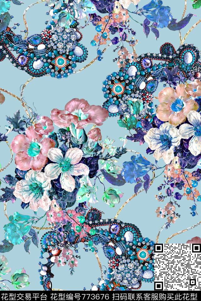 抽象花卉、花卉、水彩肌理、抽象树叶抽象花卉、油画花卉珠宝数码印花华亿平台下载（图片编号: 773676） - 瓦栏（Walan）