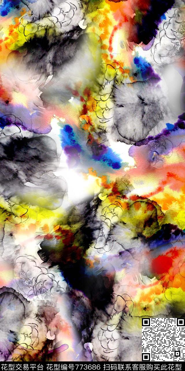 水彩数码印花抽象纹理数码印花华亿平台下载（图片编号: 773686） - 瓦栏（Walan）