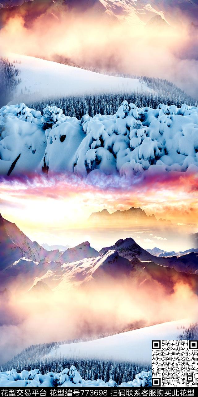 山脉天空山川数码印花华亿平台下载（图片编号: 773698） - 瓦栏（Walan）