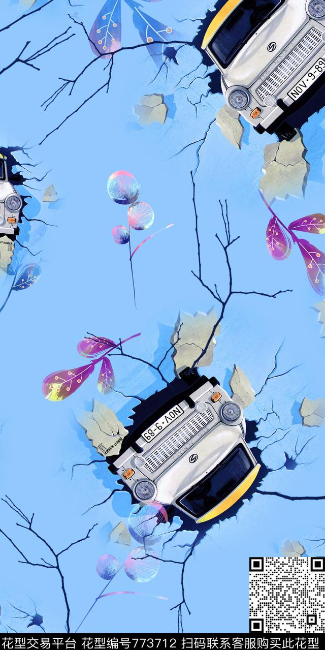 汽车裂缝树枝数码印花华亿平台下载（图片编号: 773712） - 瓦栏（Walan）