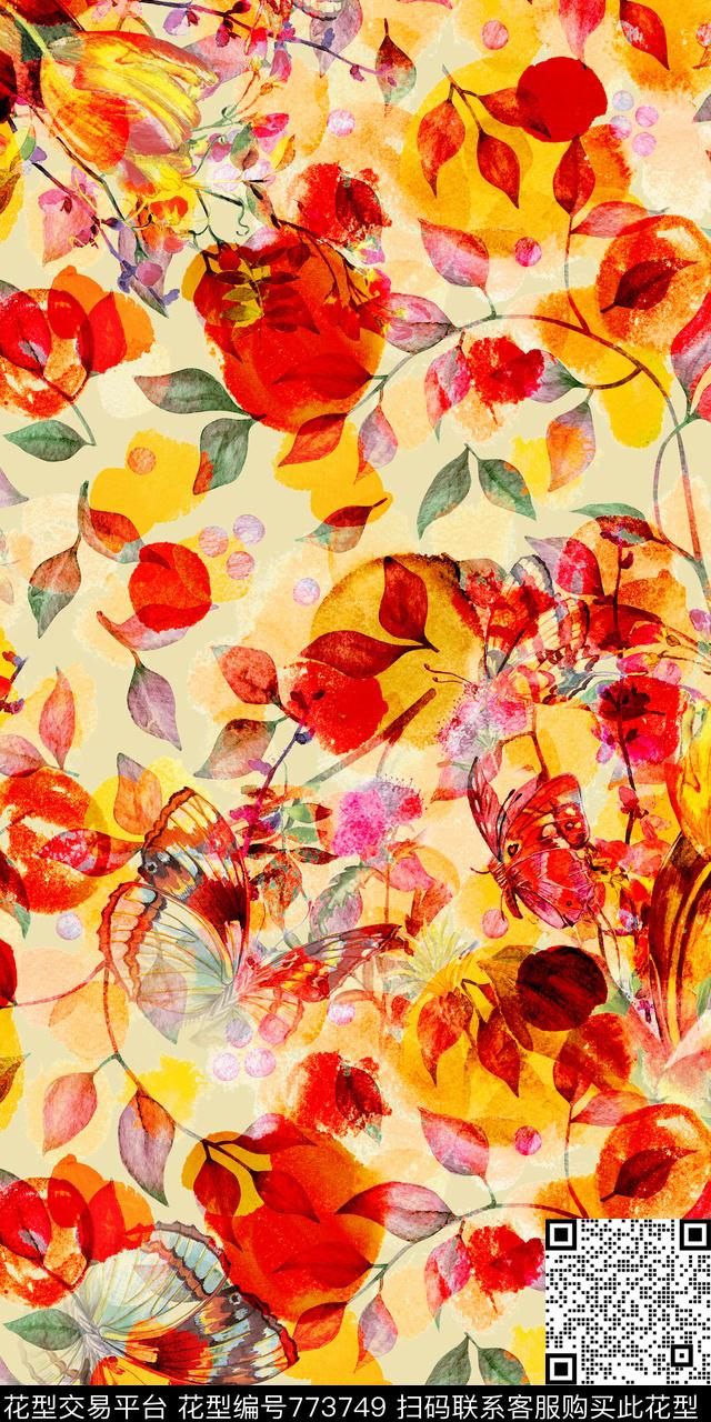 抽象花卉泼墨数码印花华亿平台下载（图片编号: 773749） - 瓦栏（Walan）