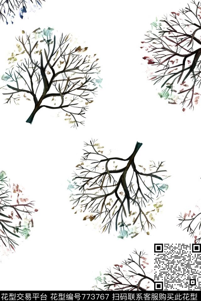 简单大朵树木数码印花华亿平台下载（图片编号: 773767） - 瓦栏（Walan）