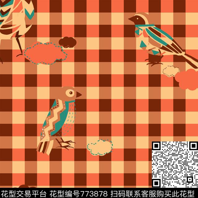 鸟趣味、条格传统印花华亿平台下载（图片编号: 773878） - 瓦栏（Walan）