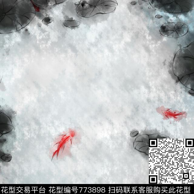 水墨、写意、荷花传统印花华亿平台下载（图片编号: 773898） - 瓦栏（Walan）