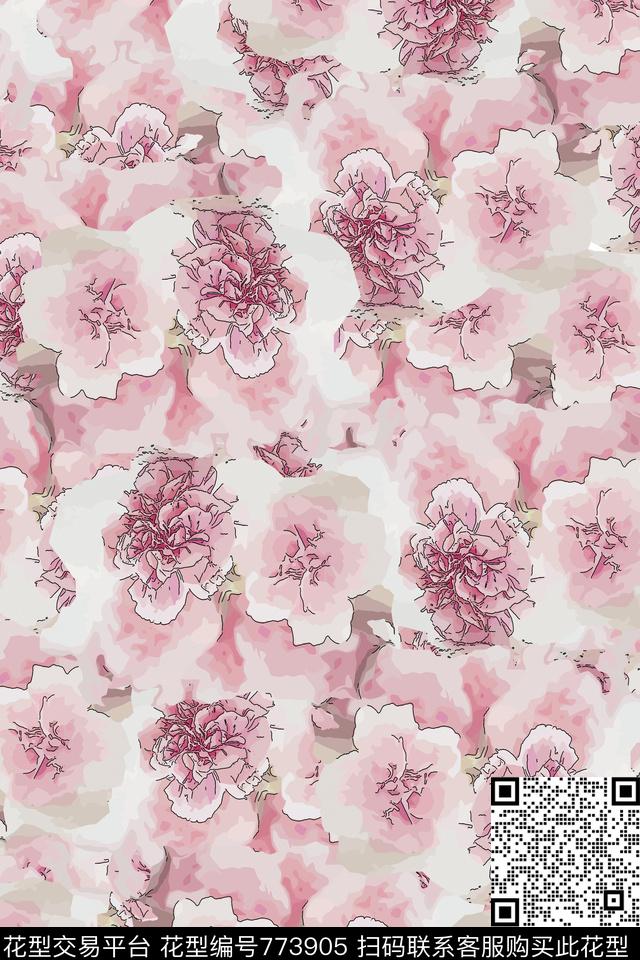 花卉花朵粉色传统印花华亿平台下载（图片编号: 773905） - 瓦栏（Walan）