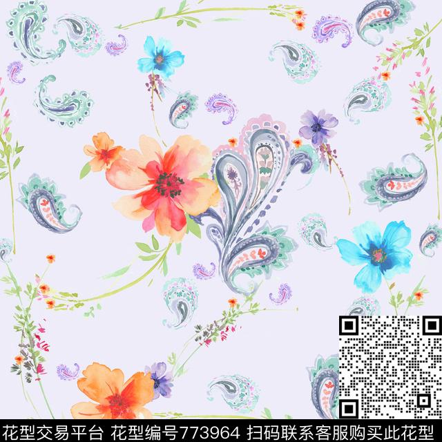 火腿花佩斯利腰果传统印花华亿平台下载（图片编号: 773964） - 瓦栏（Walan）