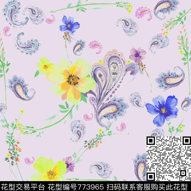 火腿花佩斯利腰果传统印花华亿平台下载（图片编号: 773965） - 瓦栏（Walan）