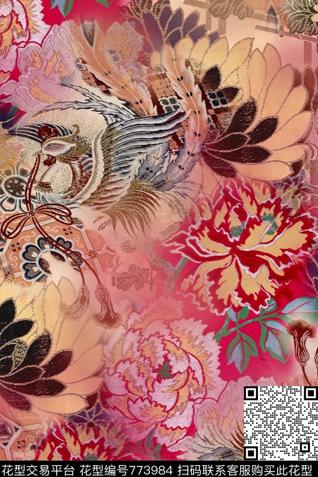 民族风炫彩花卉数码印花华亿平台下载（图片编号: 773984） - 瓦栏（Walan）