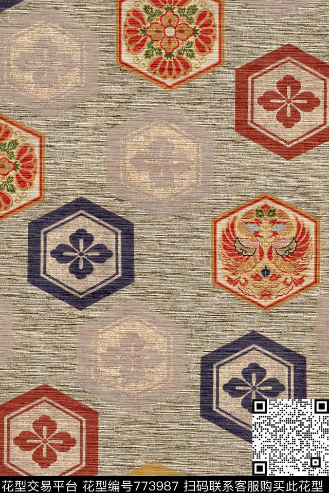 民族风几何花纹数码印花华亿平台下载（图片编号: 773987） - 瓦栏（Walan）