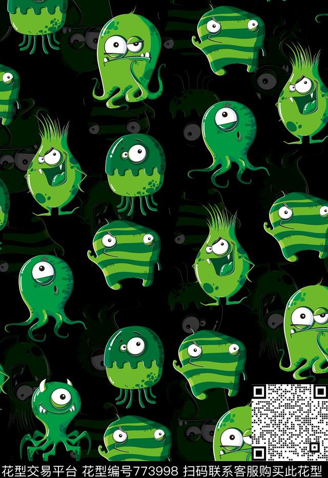 小怪物卡通可爱传统印花华亿平台下载（图片编号: 773998） - 瓦栏（Walan）