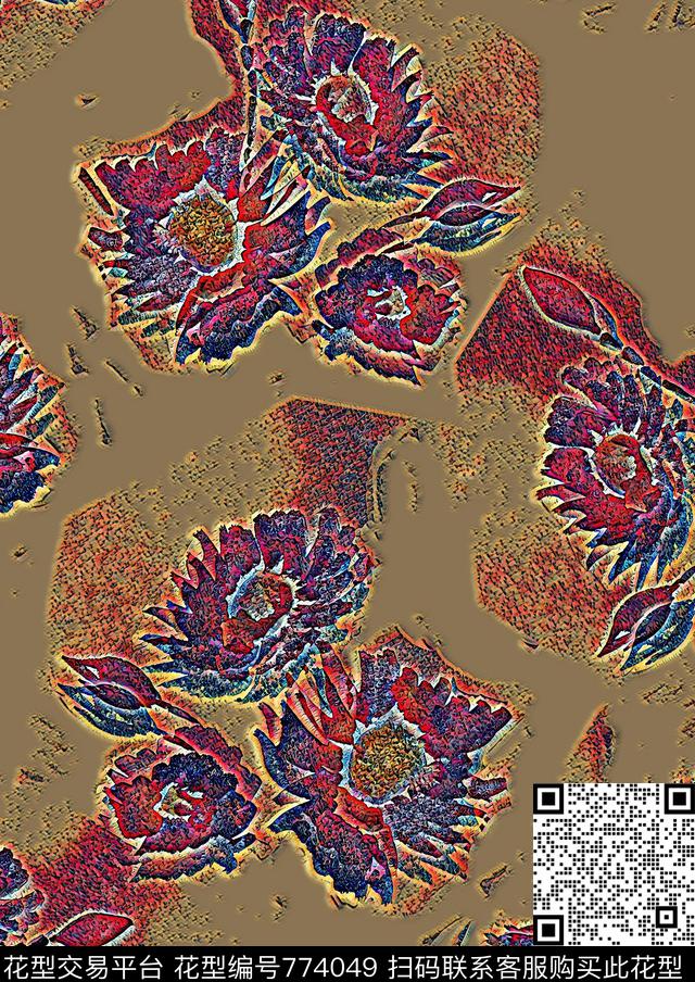 大花花卉花朵数码印花华亿平台下载（图片编号: 774049） - 瓦栏（Walan）