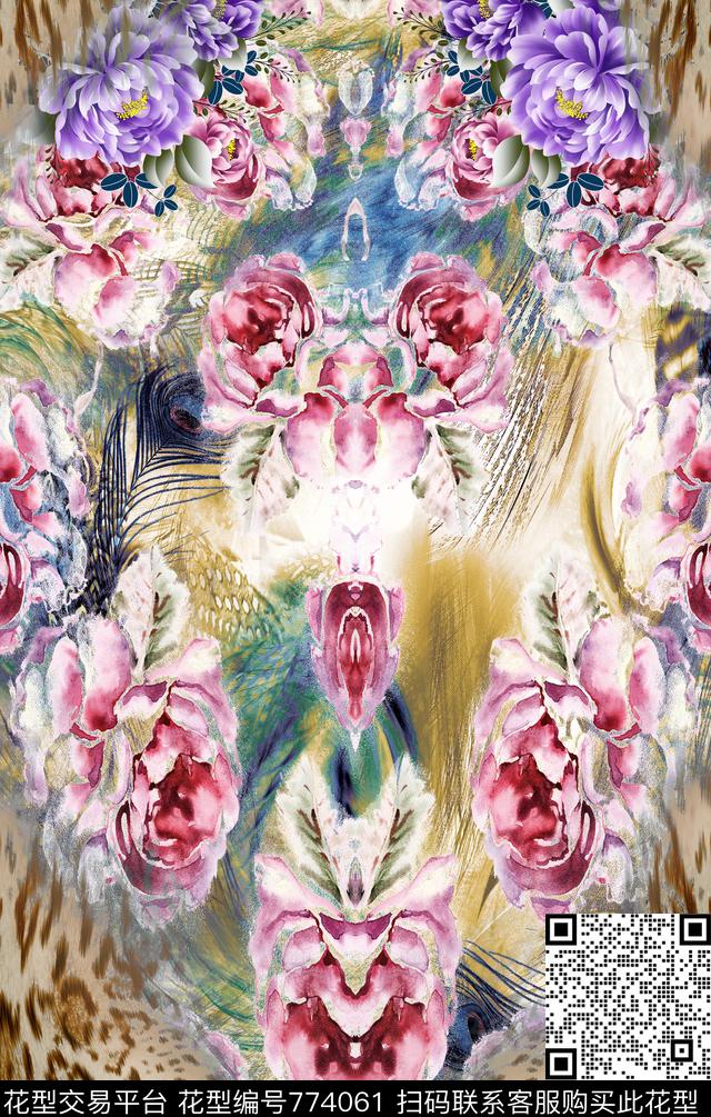 定位豹纹对称数码印花华亿平台下载（图片编号: 774061） - 瓦栏（Walan）