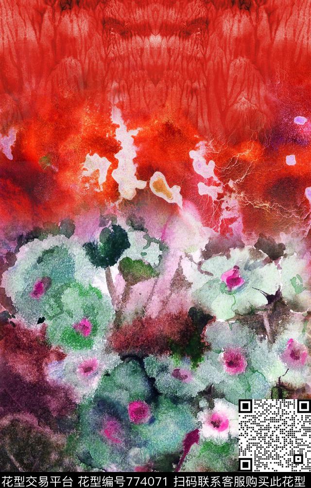 定位抽象花卉数码印花华亿平台下载（图片编号: 774071） - 瓦栏（Walan）