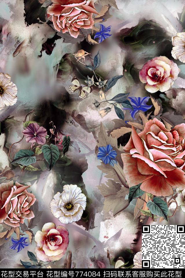 花卉朦胧肌理数码印花华亿平台下载（图片编号: 774084） - 瓦栏（Walan）