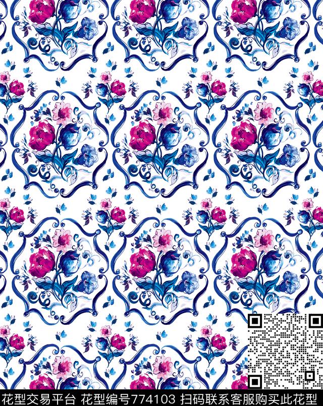 玫瑰小碎花花卉数码印花华亿平台下载（图片编号: 774103） - 瓦栏（Walan）