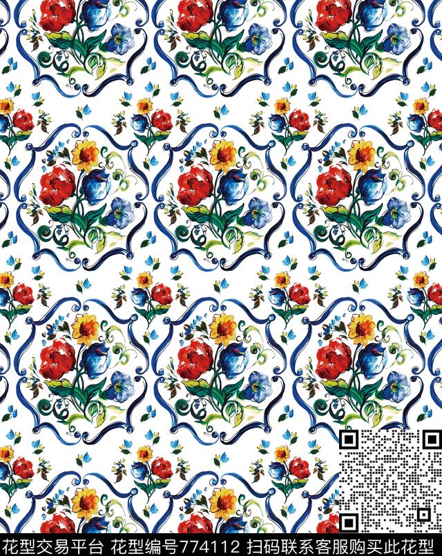 玫瑰小碎花花卉数码印花华亿平台下载（图片编号: 774112） - 瓦栏（Walan）