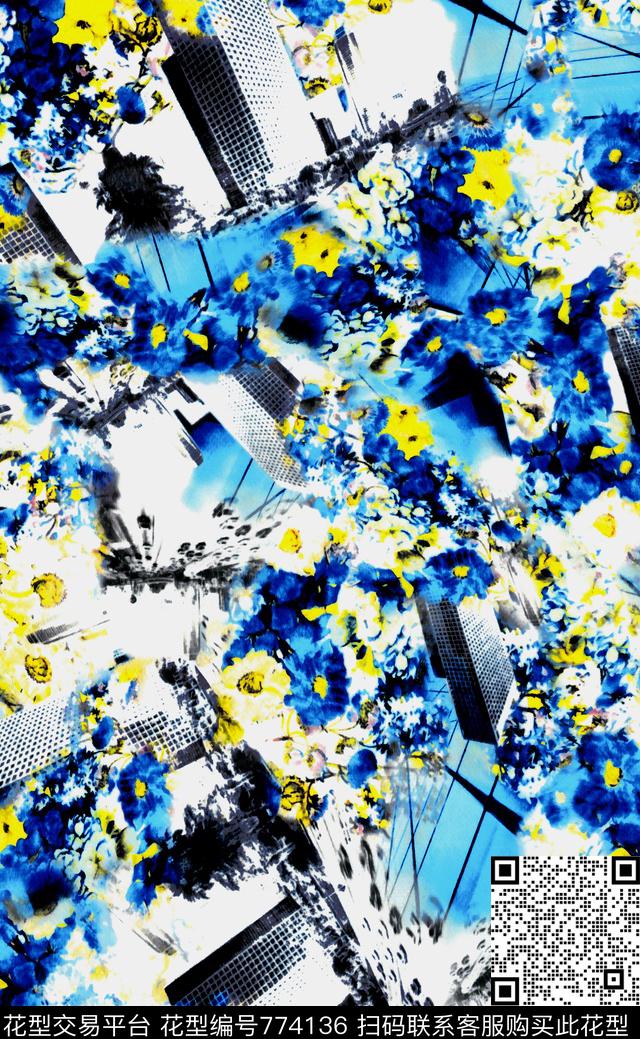 建筑花朵花卉数码印花华亿平台下载（图片编号: 774136） - 瓦栏（Walan）