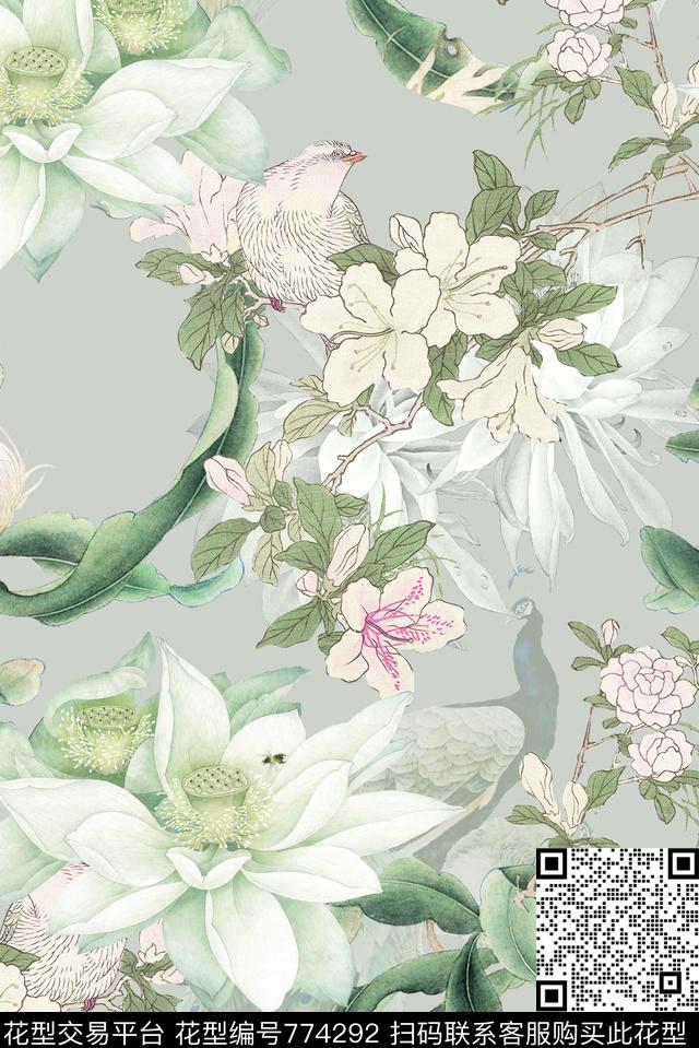 国画花卉、花鸟、水墨画、中国风国画花卉、国画花鸟国花花卉数码印花华亿平台下载（图片编号: 774292） - 瓦栏（Walan）