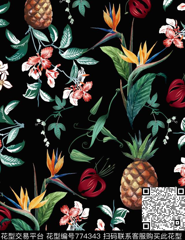 大花花朵花卉数码印花华亿平台下载（图片编号: 774343） - 瓦栏（Walan）