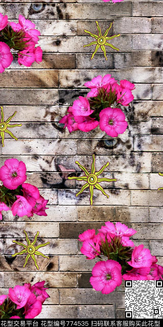 花朵大花花卉数码印花华亿平台下载（图片编号: 774535） - 瓦栏（Walan）