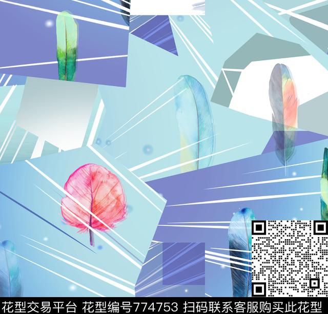 潮流抽象羽毛数码印花华亿平台下载（图片编号: 774753） - 瓦栏（Walan）