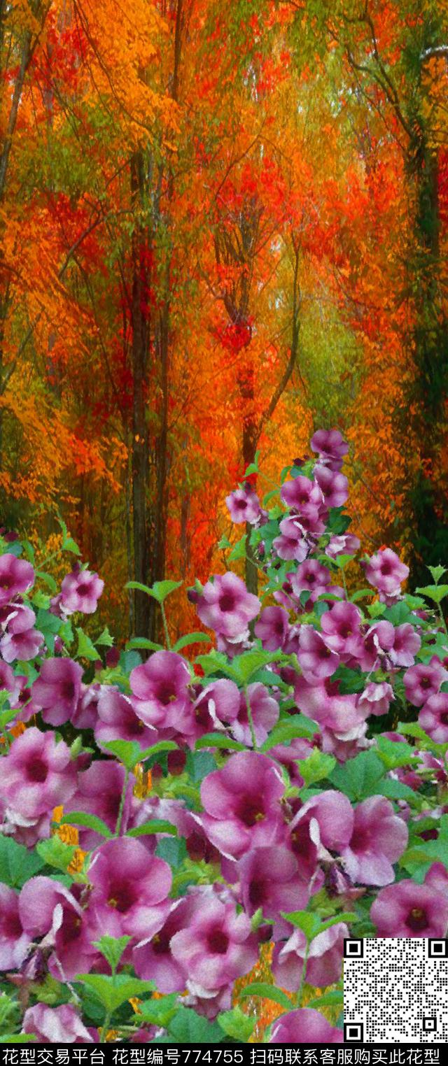 森林冬季花卉数码印花华亿平台下载（图片编号: 774755） - 瓦栏（Walan）