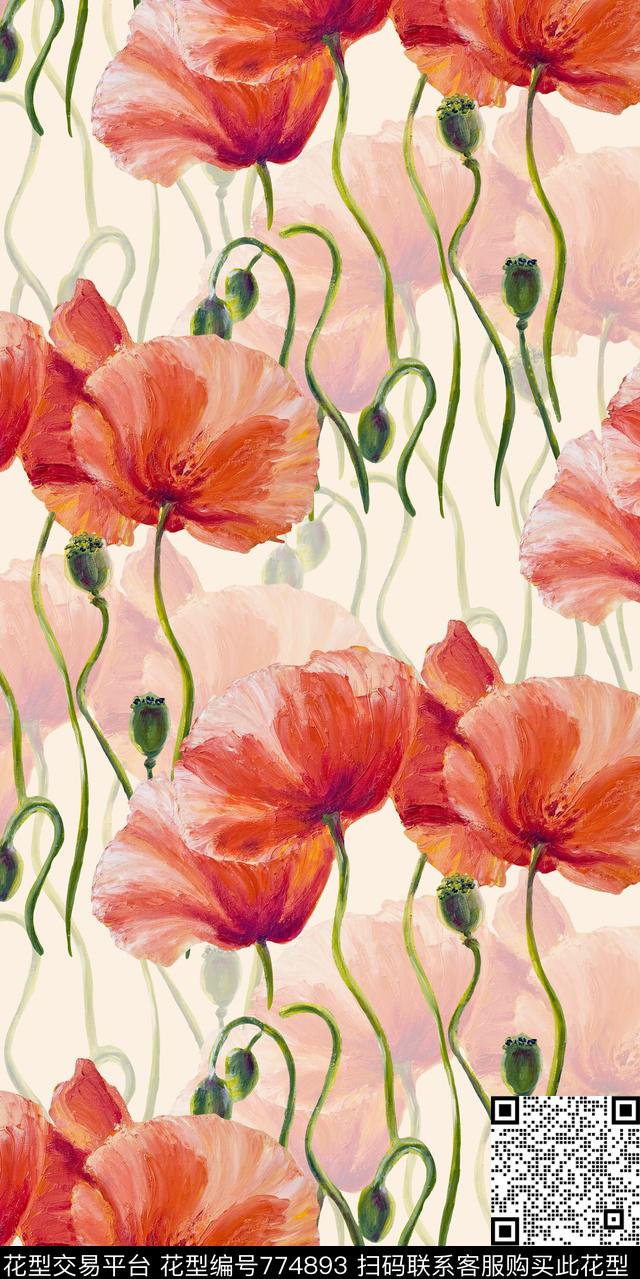 罂粟花花朵花卉数码印花华亿平台下载（图片编号: 774893） - 瓦栏（Walan）