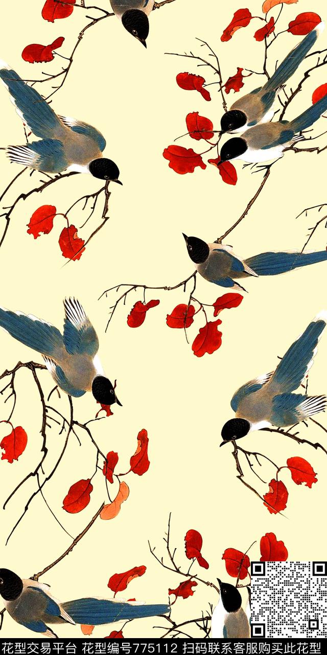 数码印花手绘鸟数码印花华亿平台下载（图片编号: 775112） - 瓦栏（Walan）