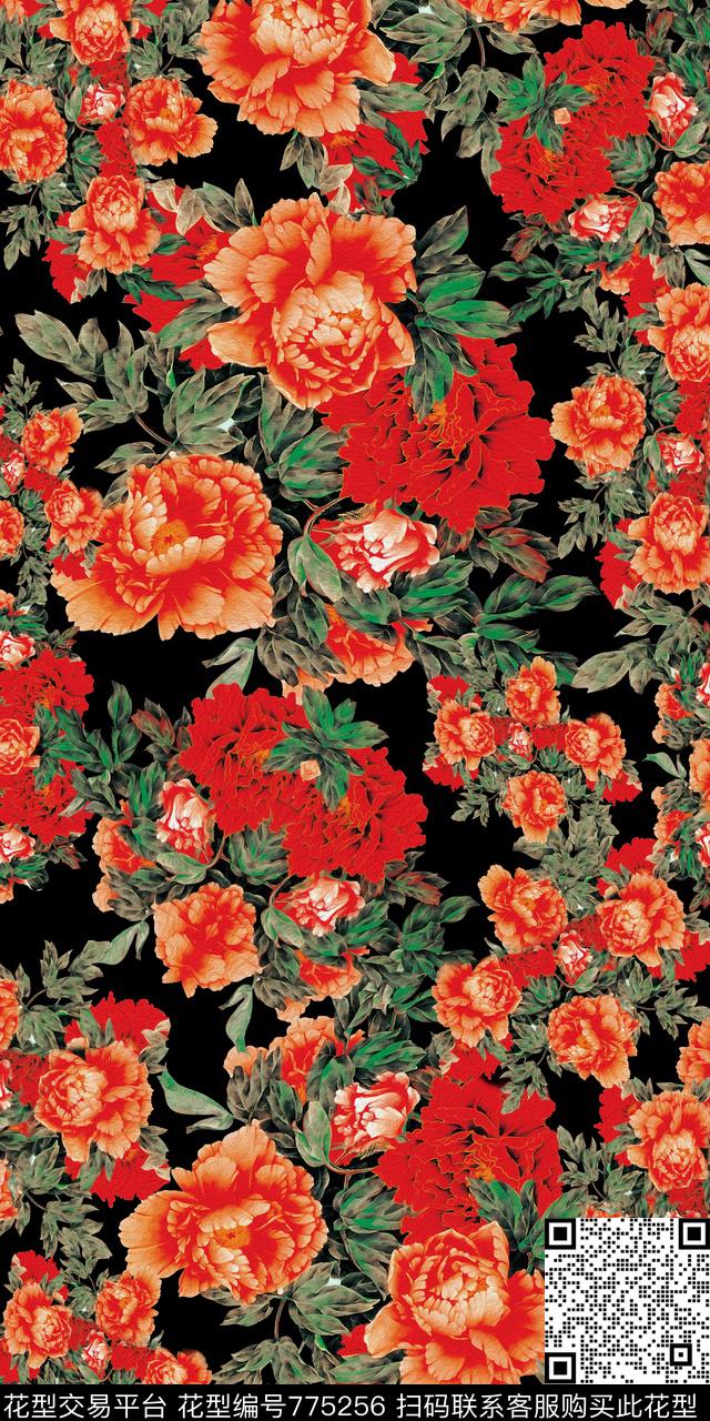 大花花朵花卉数码印花华亿平台下载（图片编号: 775256） - 瓦栏（Walan）