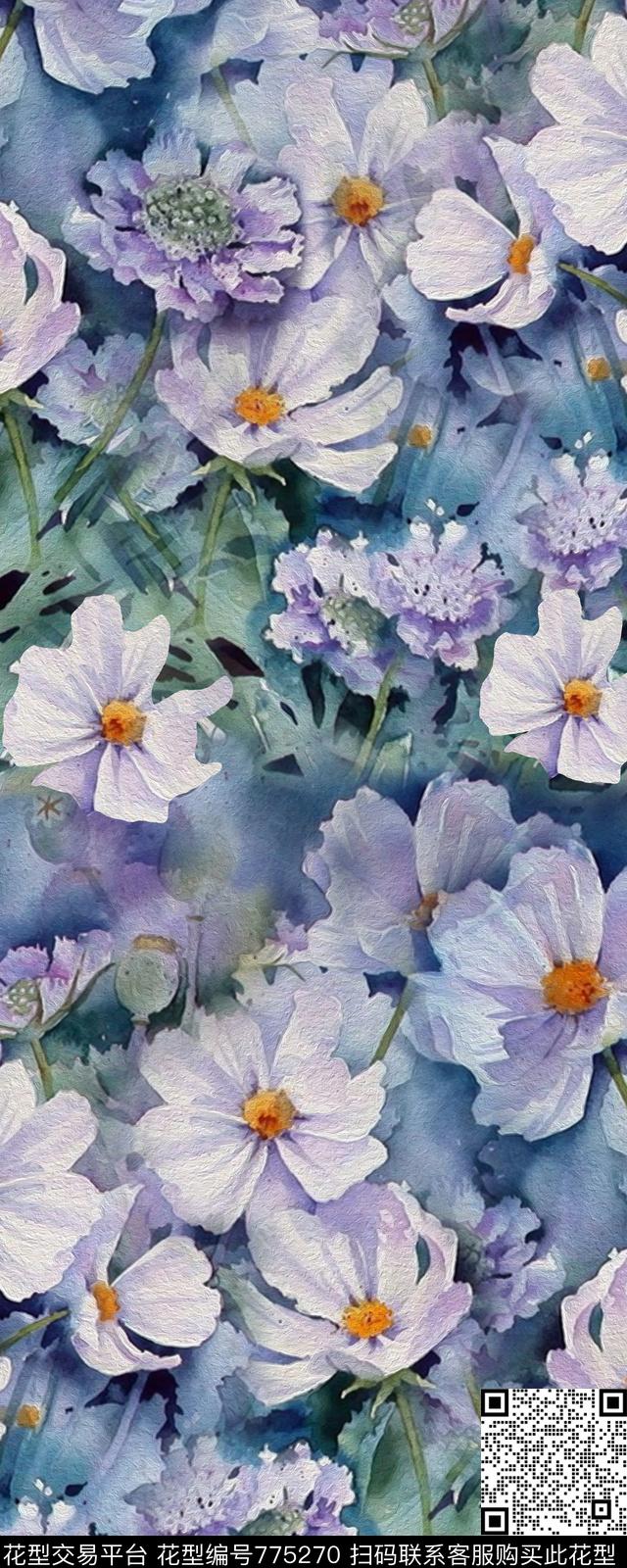 大花花朵花卉数码印花华亿平台下载（图片编号: 775270） - 瓦栏（Walan）
