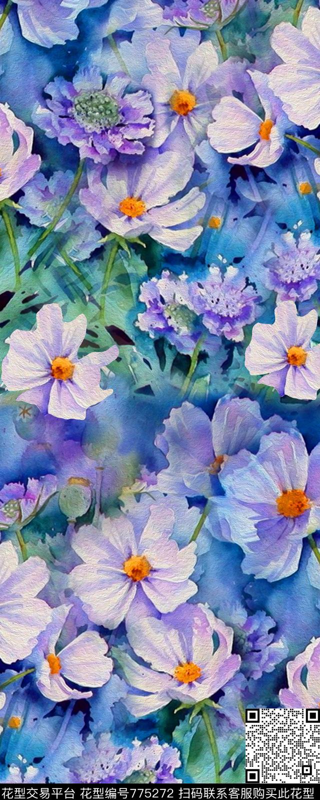 大花花朵花卉数码印花华亿平台下载（图片编号: 775272） - 瓦栏（Walan）