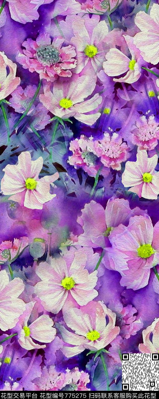 大花花朵花卉数码印花华亿平台下载（图片编号: 775275） - 瓦栏（Walan）