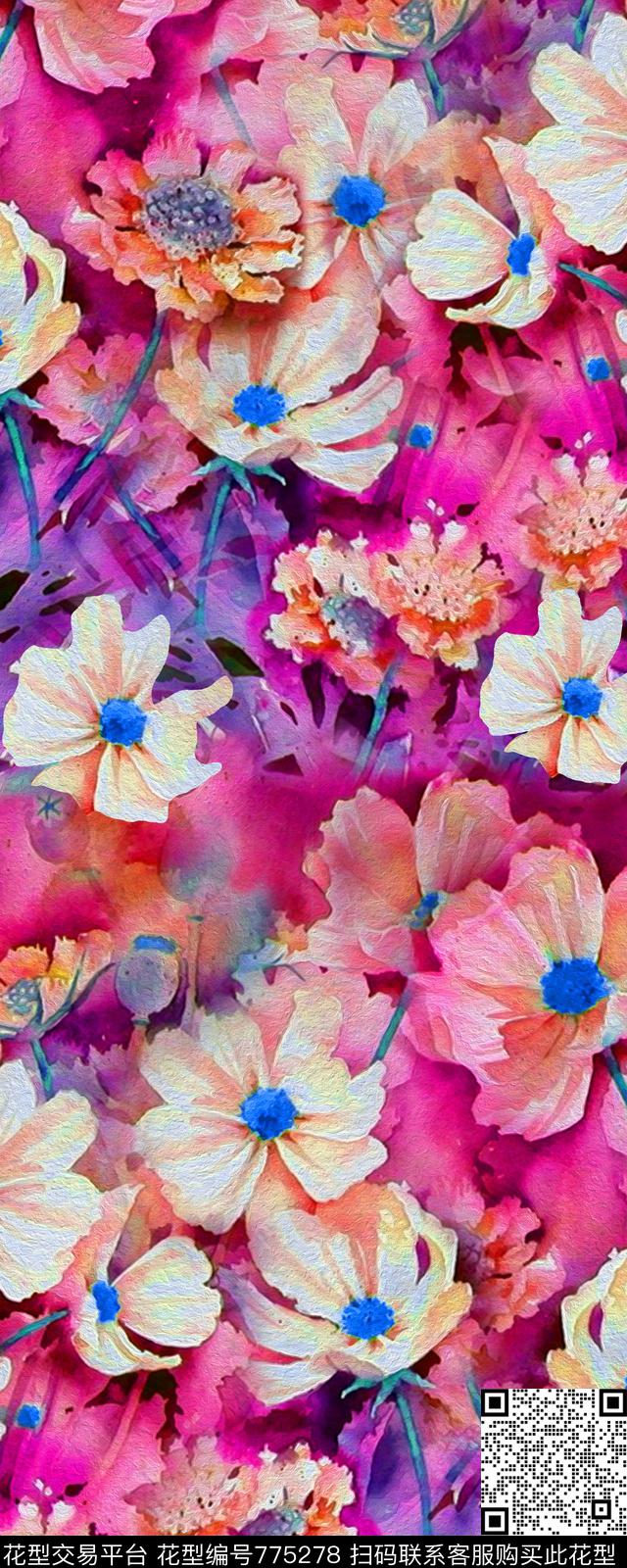 大花花朵花卉数码印花华亿平台下载（图片编号: 775278） - 瓦栏（Walan）