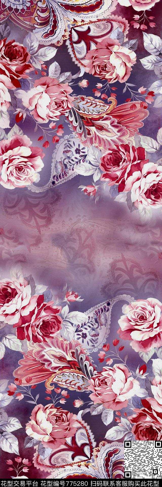 大花花朵花卉数码印花华亿平台下载（图片编号: 775280） - 瓦栏（Walan）