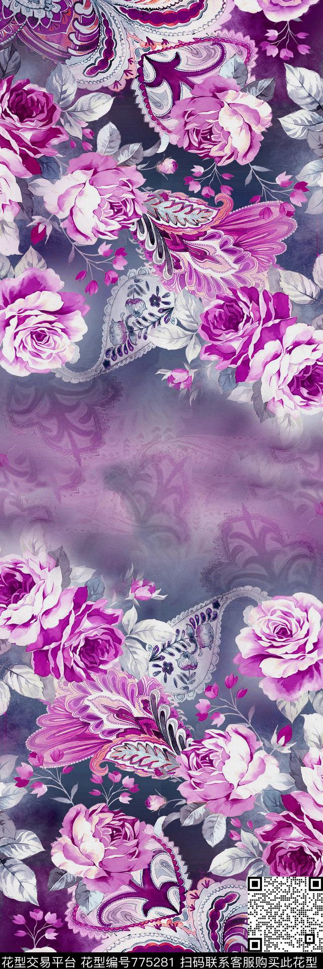 大花花朵花卉数码印花华亿平台下载（图片编号: 775281） - 瓦栏（Walan）
