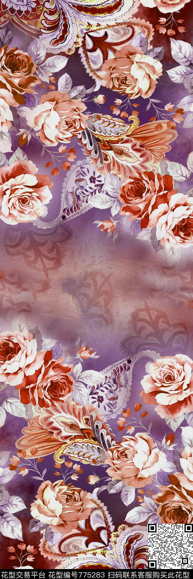 大花花朵花卉数码印花华亿平台下载（图片编号: 775283） - 瓦栏（Walan）