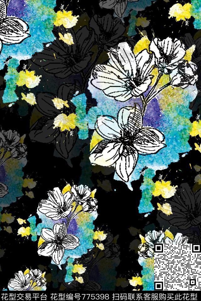 三色堇牡丹百合数码印花华亿平台下载（图片编号: 775398） - 瓦栏（Walan）
