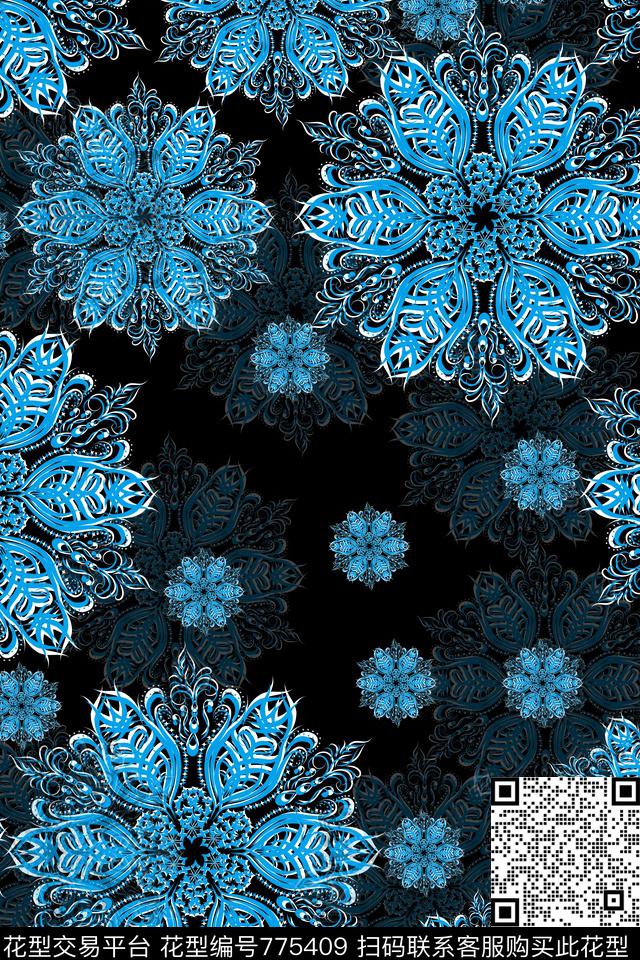 雪花民族花卉传统印花华亿平台下载（图片编号: 775409） - 瓦栏（Walan）