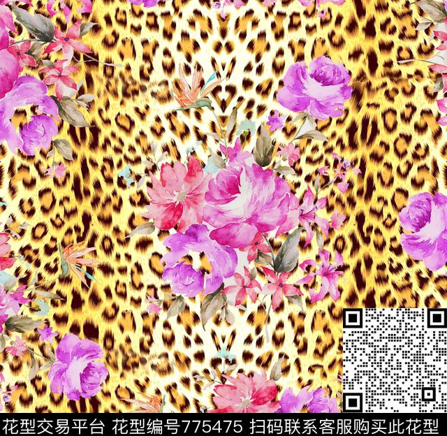 豹纹花瓣小碎花数码印花华亿平台下载（图片编号: 775475） - 瓦栏（Walan）
