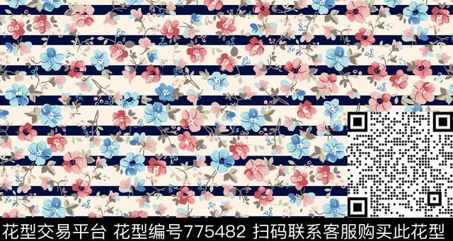 横条花瓣小碎花传统印花华亿平台下载（图片编号: 775482） - 瓦栏（Walan）