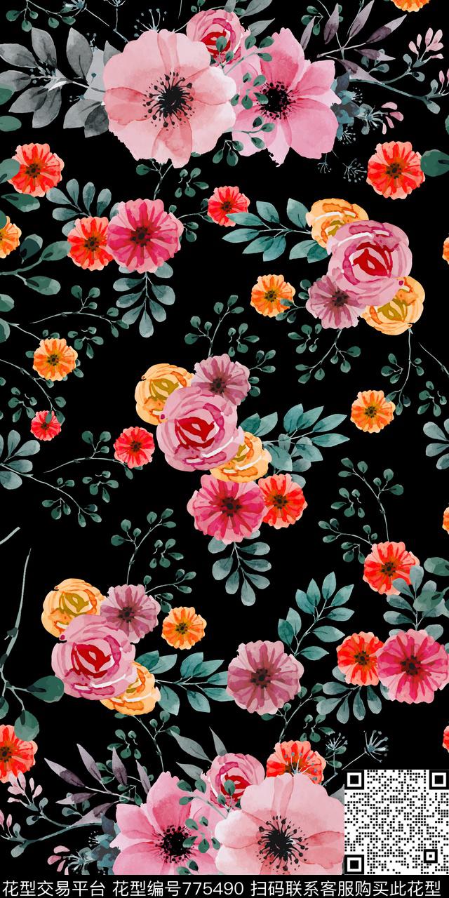 花朵花卉数码印花华亿平台下载（图片编号: 775490） - 瓦栏（Walan）