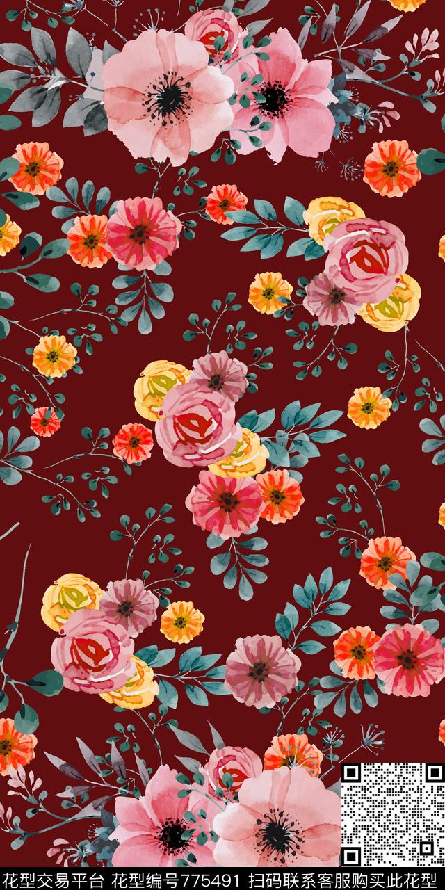 花朵花卉数码印花华亿平台下载（图片编号: 775491） - 瓦栏（Walan）