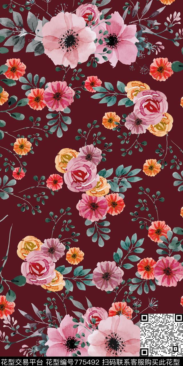 花朵花卉数码印花华亿平台下载（图片编号: 775492） - 瓦栏（Walan）