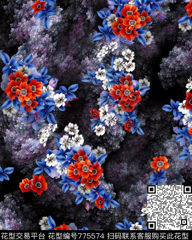 珊瑚小碎花复古风数码印花华亿平台下载（图片编号: 775574） - 瓦栏（Walan）