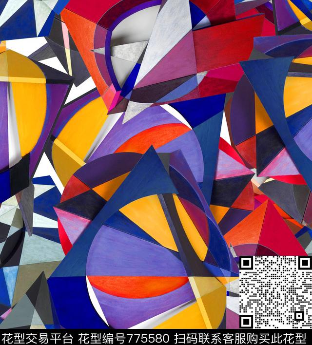 几何立体拼接数码印花华亿平台下载（图片编号: 775580） - 瓦栏（Walan）