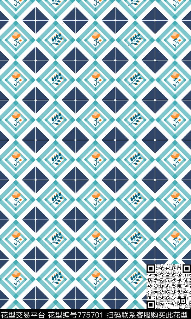格纹花卉休闲传统印花华亿平台下载（图片编号: 775701） - 瓦栏（Walan）