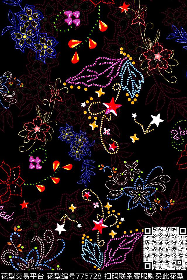 分形艺术抽象花小花数码印花华亿平台下载（图片编号: 775728） - 瓦栏（Walan）